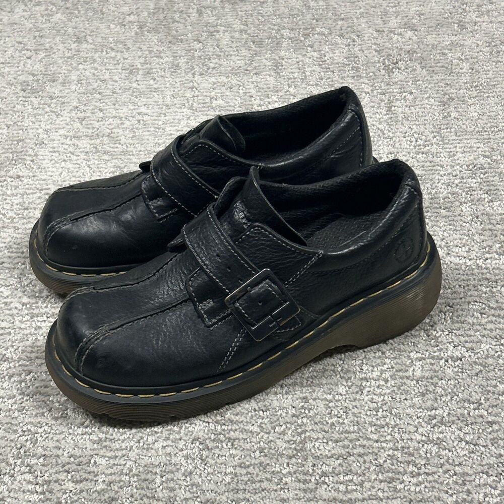 Dr. Martens Black Leather Mary Jane Sneakers with Yellow Stitching